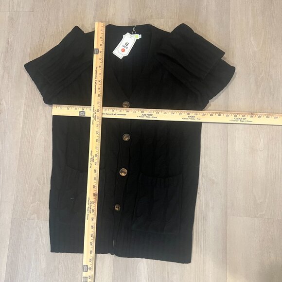 NWT UEU Womens Black Cable Knit Cardigan W/Pockets Sz XL Cozy Chunky Coastal - Picture 3 of 6